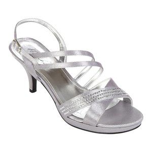 211 Metaphor Silver Victoria Jeweled Strappy Sandal Heels sz 7.5